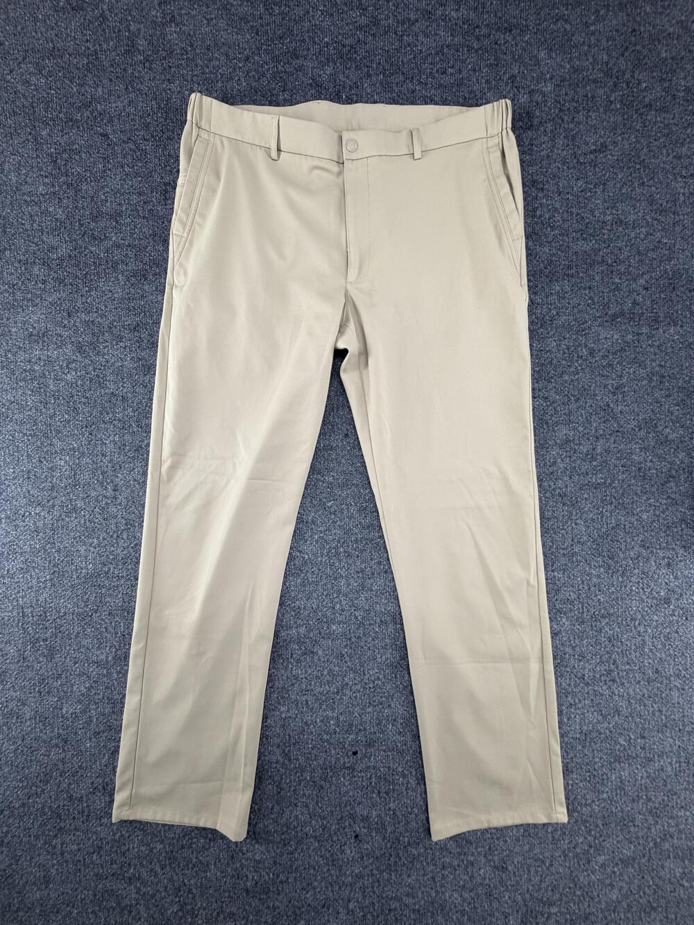 Roundtree & Yorke Dress Pants Mens 38x32 Beige Performance Microfiber Elastic